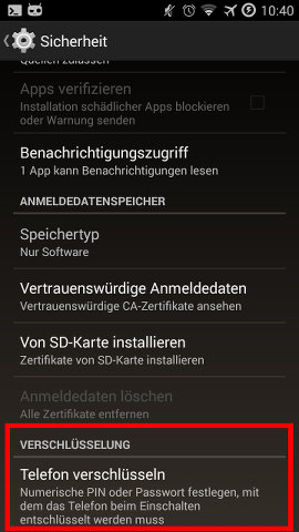 CyanogenMod Telefon verschlüsseln