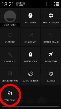 USB-Tethering in den Schnelleinstellungen