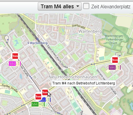 Tram M4 alle Richtungen mit Farbe