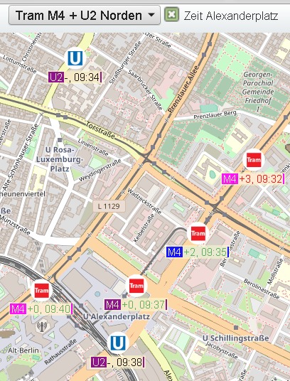 Tram M4 und U-Bahn U2 Richtung Norden Tram M4 und U-Bahn U2 Richtung Norden