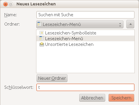 Schlüsselwort für Suche in Firefox einrichten