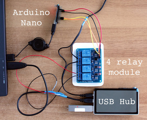 Arduino Nano mit USB-Hub und Relais