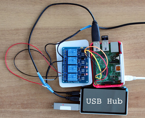 Raspberry Pi mit USB-Hub und Relais