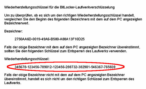 Beispiel für Wiederherstellungsschlüssel