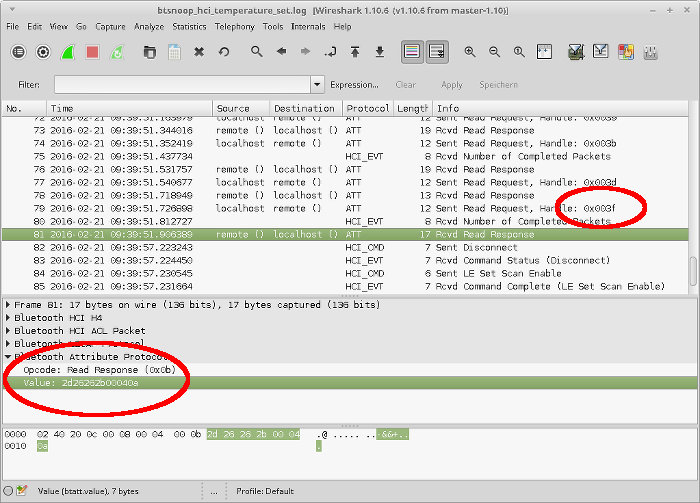 Wireshark mit Bluetooth-Mitschnitt